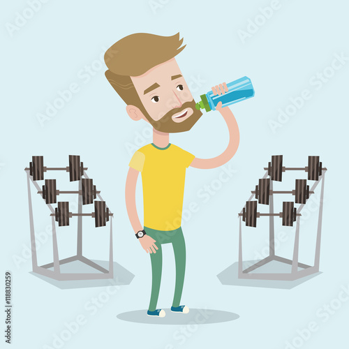 Sportive man drinking water vector illustration.