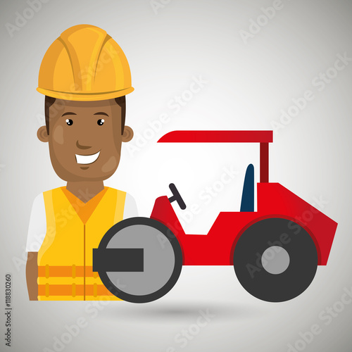 worker steamroller construction vector illustration design eps 10