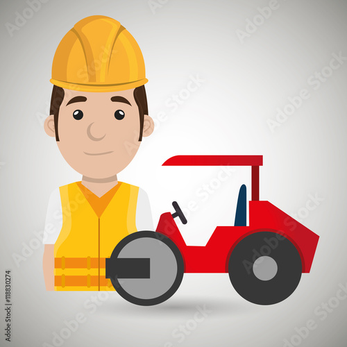 worker steamroller construction vector illustration design eps 10