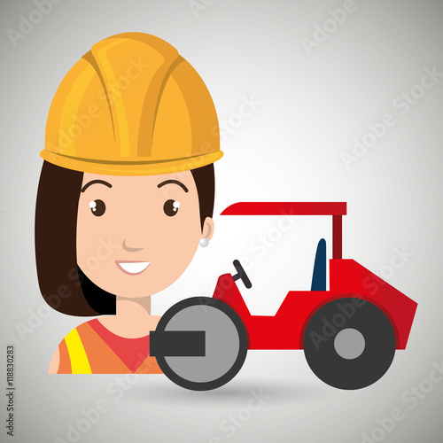 worker steamroller construction vector illustration design eps 10