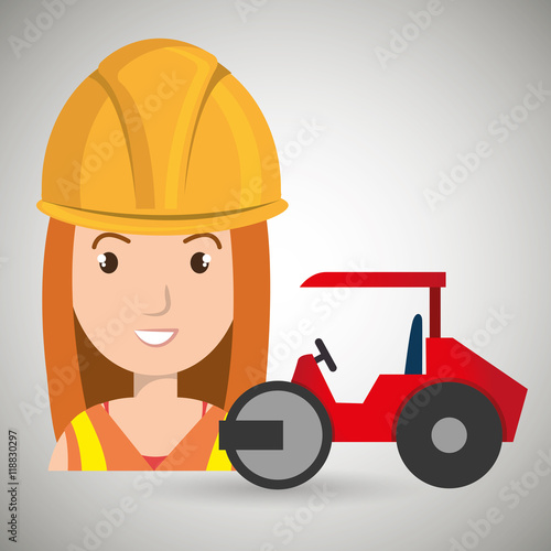 worker steamroller construction vector illustration design eps 10