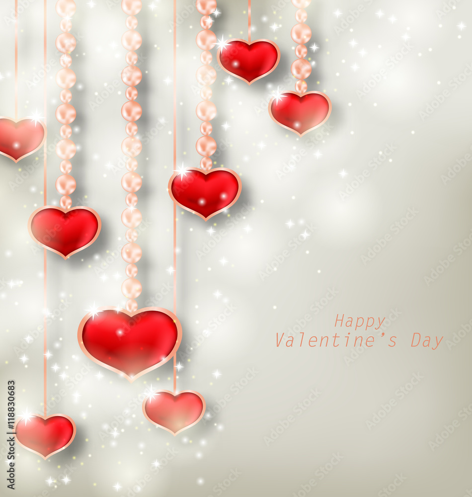 Glowing Background with Hanging Hearts for Valentine Day