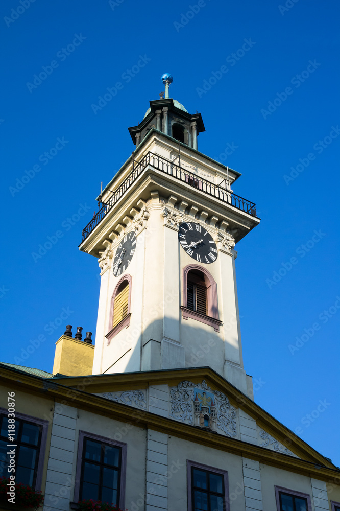 Town Hall ( Ratusz miejski ), Cieszyn, Silesia, Poland, Central Europe -  baroque bell tower and classicist gable