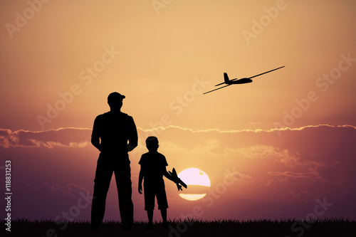 remote controlled airplanes at sunset