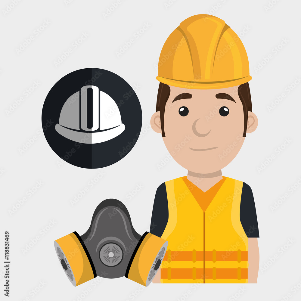 worker helmet mask gas vector illustration design