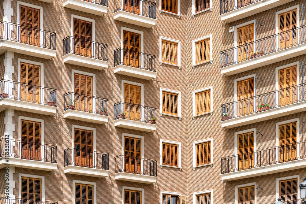 Fototapeta premium Common Apartament Building Block Exterior Facade