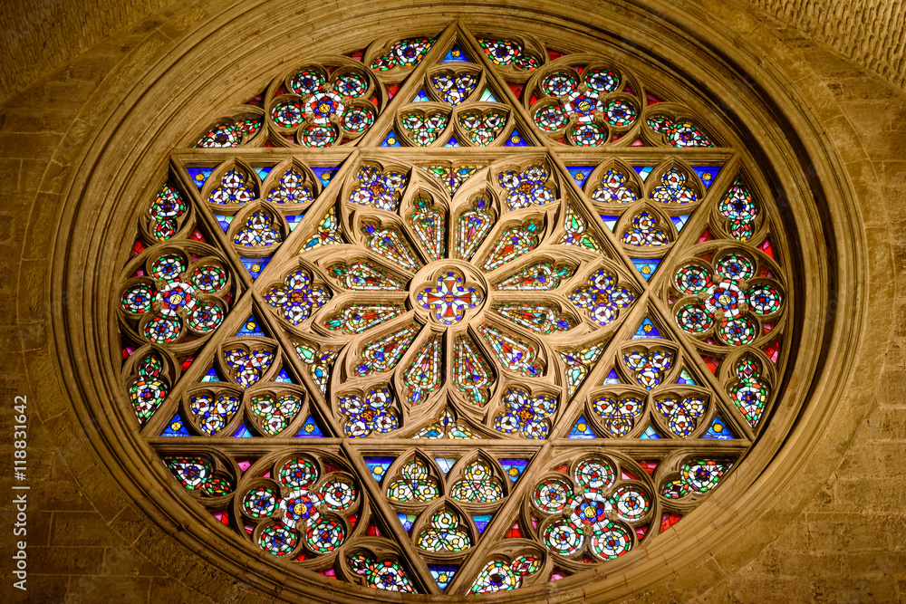 Round Stained Window Glass In Cathedral