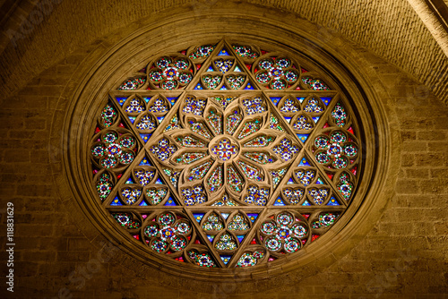 Round Stained Window Glass In Cathedral