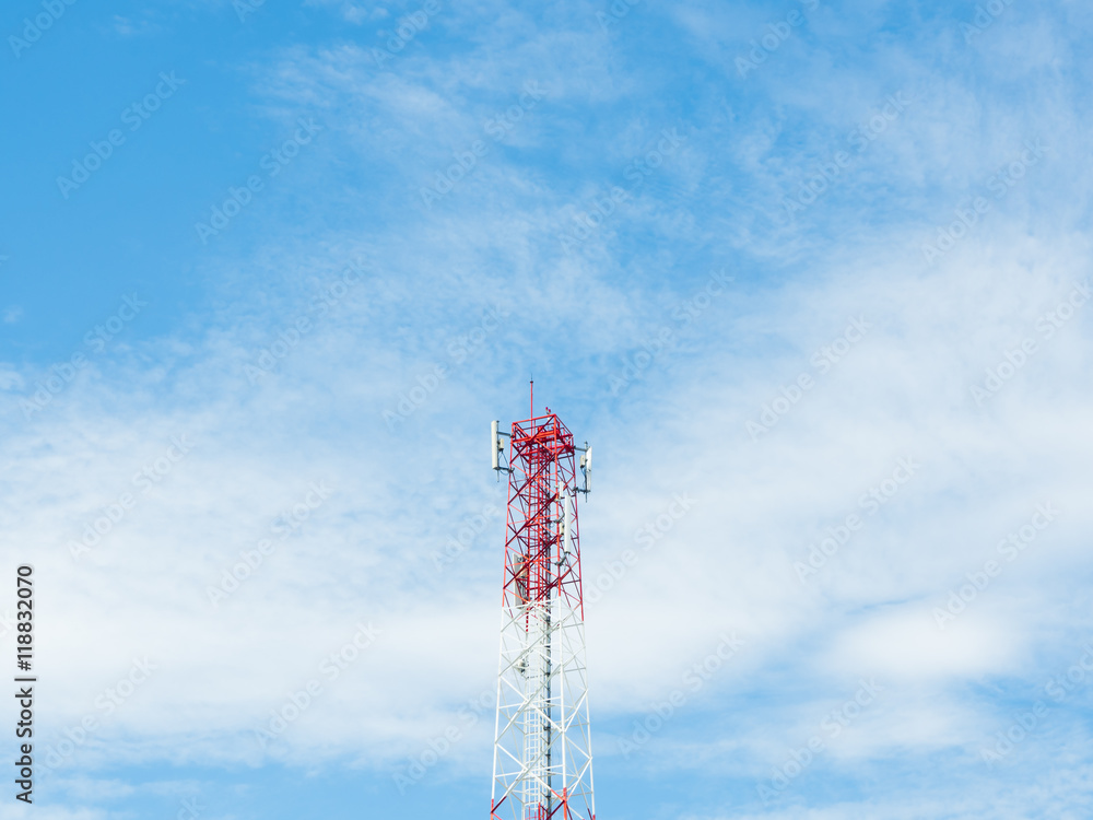 Telephone tower on blue sky background with space. Telephone tower on blue sky background with space.