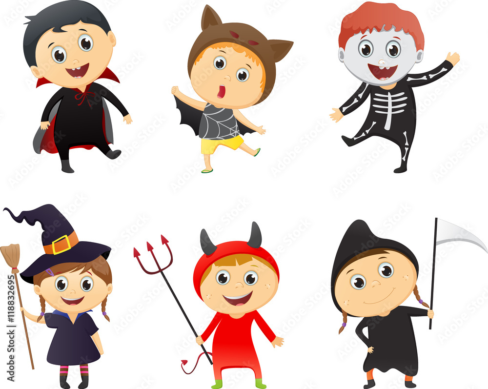 Illustration of Kids Wearing Halloween Costumes Illustration of Kids Wearing Halloween Costumes