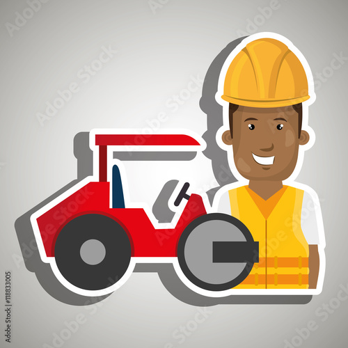 worker steamroller construction vector illustration design eps 10