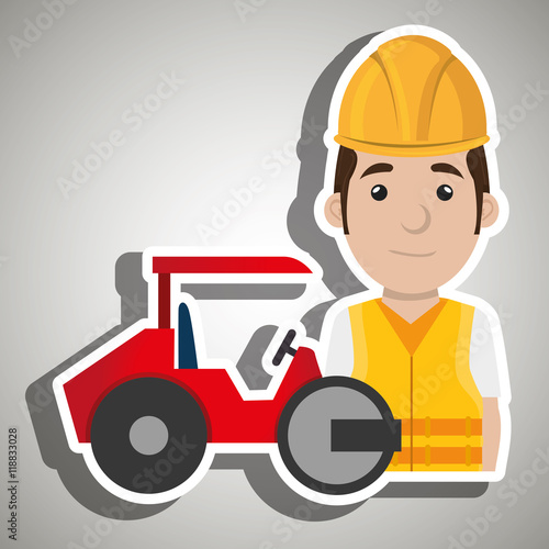 worker steamroller construction vector illustration design eps 10
