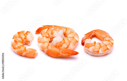 Cooked shrimps isolated on white background.