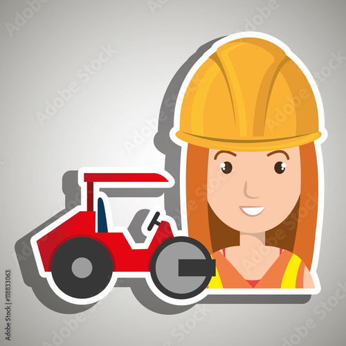 worker steamroller construction vector illustration design eps 10