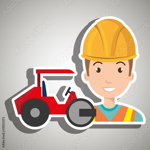 worker steamroller construction vector illustration design eps 10