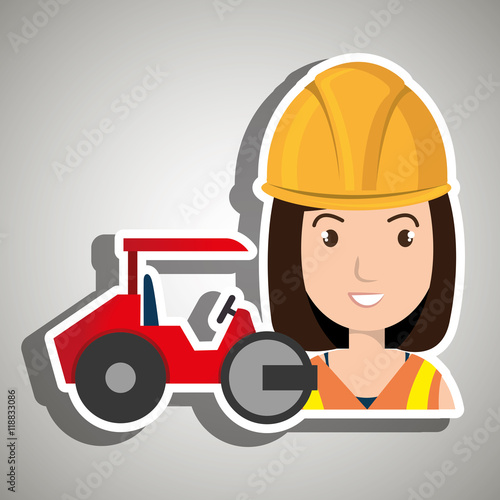 worker steamroller construction vector illustration design eps 10