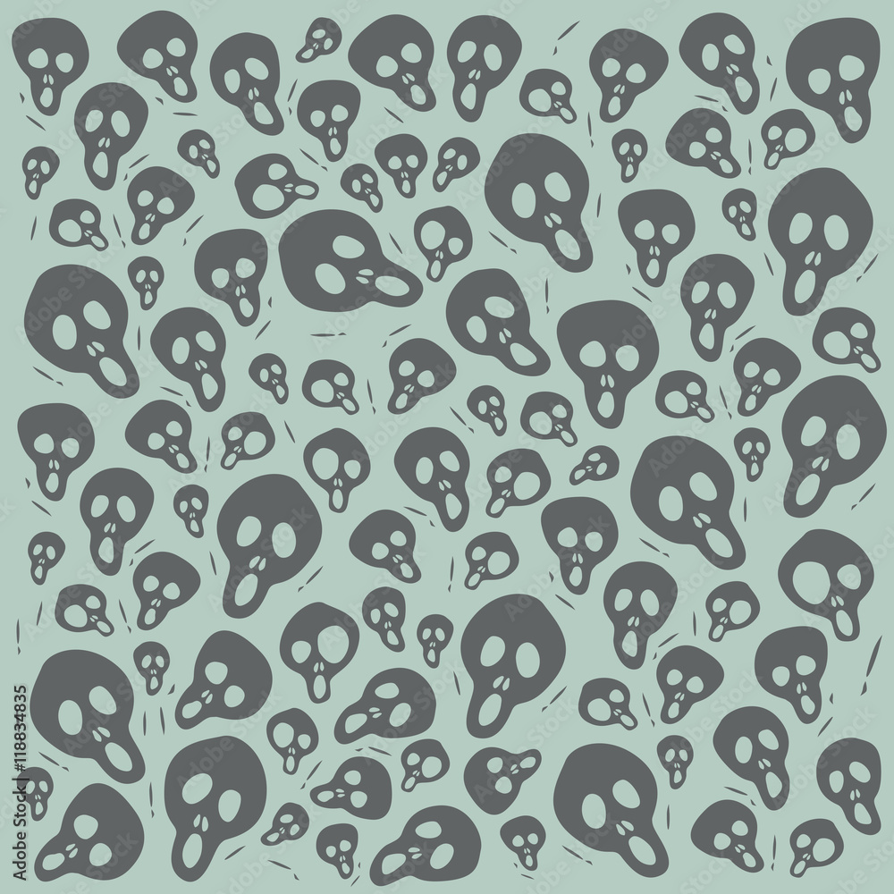 Cartoon Scream Skulls on green Background Seamless Pattern. Editable ...