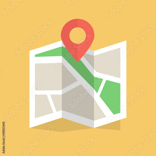 Vector Map with Label Icon, Flat colored location icon