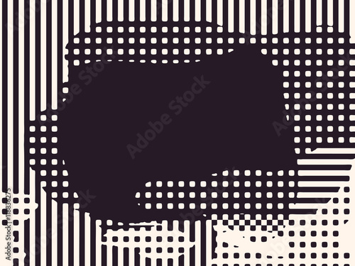 Abstract grunge vector background. Monochrome raster composition of irregular overlapping graphic elements.