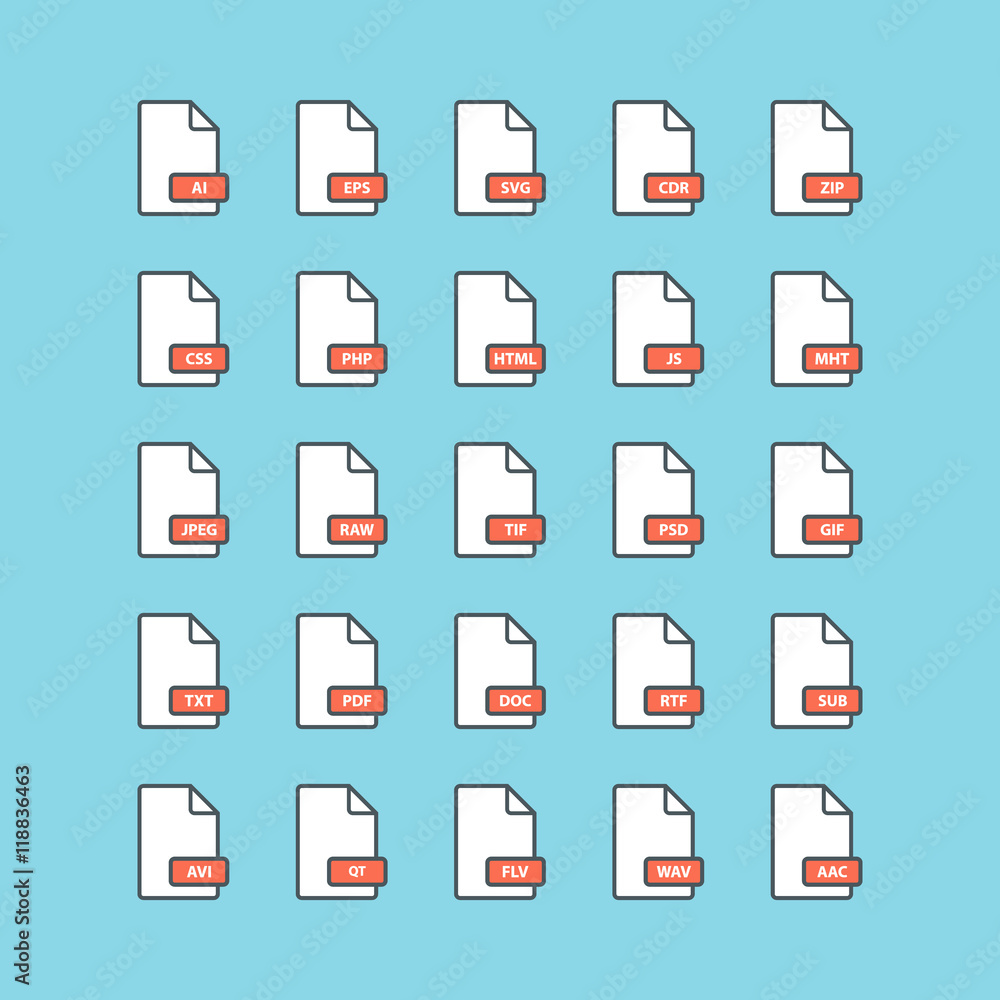File format line icons collection. Vector illustration. File format line icons collection. Vector illustration.