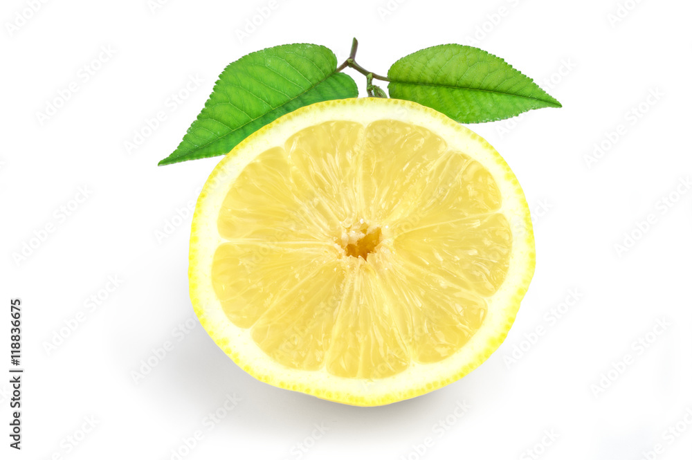 Juicy yellow slice of lemon on a white background isolated Juicy yellow slice of lemon on a white background isolated