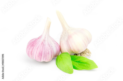 two heads garlic isolated on white background