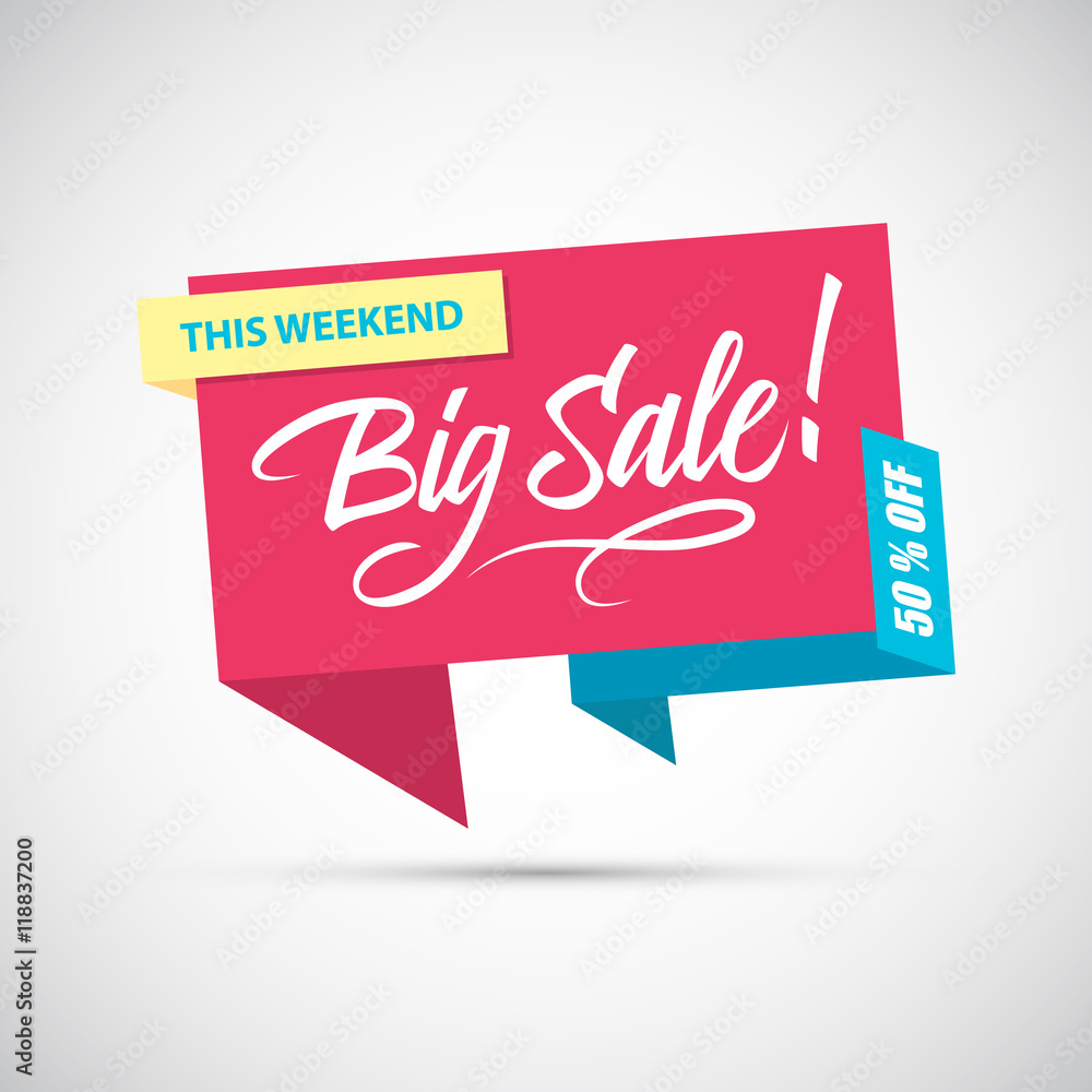 Big Sale, this weekend special offer banner, 50% off. Vector illustration.