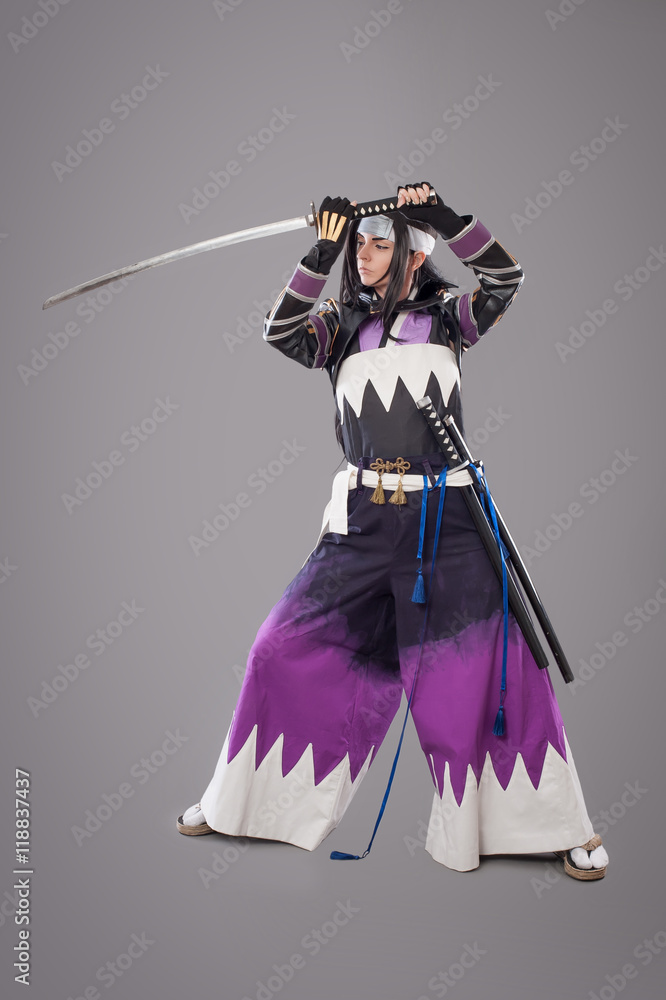 Japanese samurai with katana sword Japanese samurai with katana sword