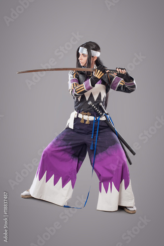 Japanese samurai with katana sword