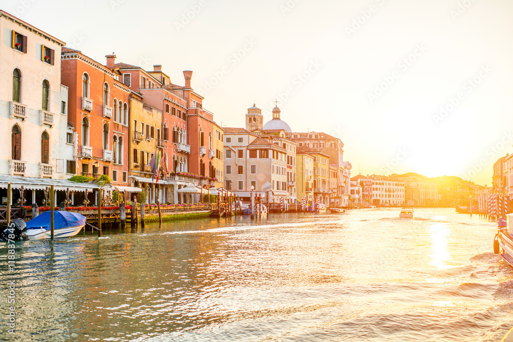 Venice cityscape view on the Grand canal at the sunrise