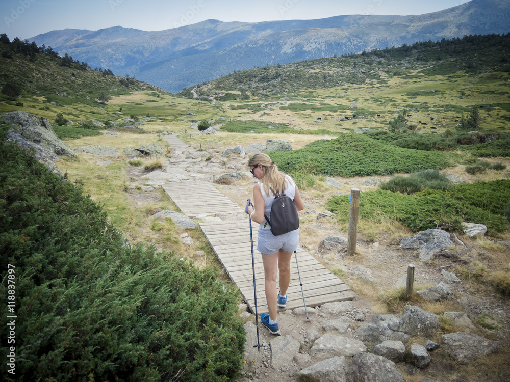 woman hiking in the natural park of Guadarrama