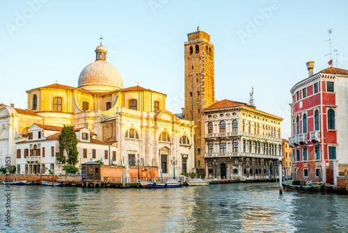 Venice cityscape view on the Grand canal with Geremia e Lucia church at the sunrise