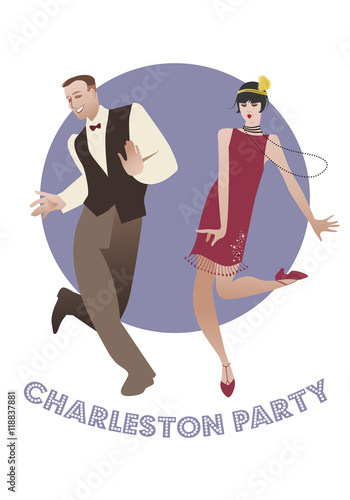 Charleston Party. Young couple dancing charleston