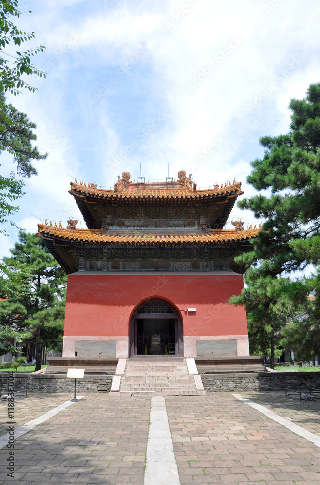 Tablet Pavilion (Pavilions of Tablets of Military Achievements and Imperial Merits) of Fuling Tomb of Qing Dynasty, Shenyang, Liaoning Province, China. Fuling Tomb is a UNESCO World Heritage Site.