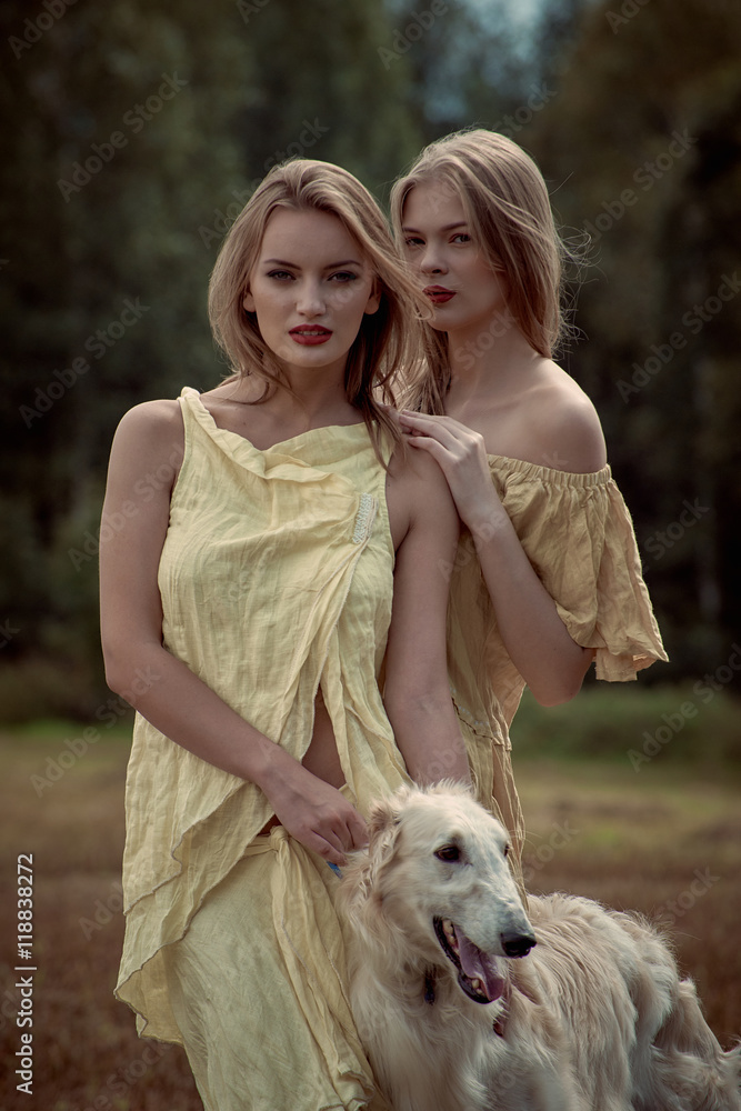 Horseback riding in the hunting grounds in linen clothes from fashion designers. Horseback riding in the hunting grounds in linen clothes from fashion designers.