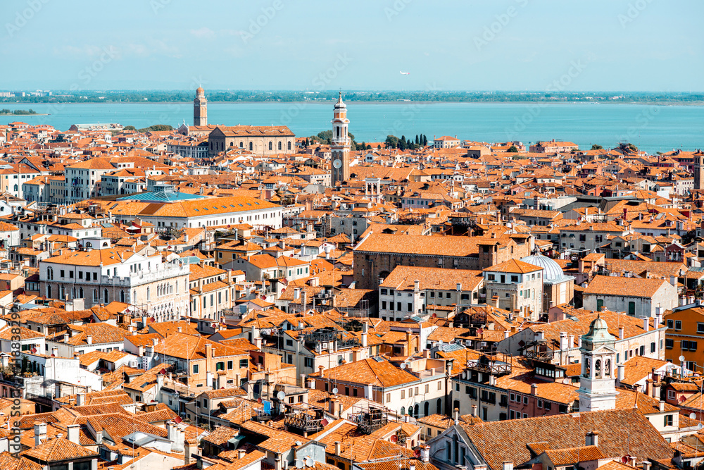Aerial view from San Marks campanile on San Polo and Cannaregio region in Venice Aerial view from San Marks campanile on San Polo and Cannaregio region in Venice