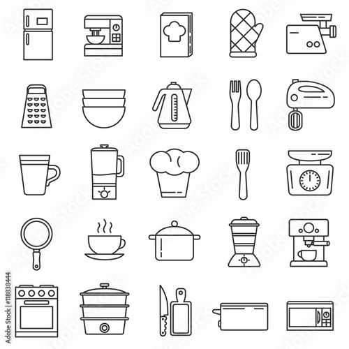 kitchen utensils icons set