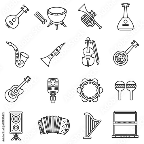 musical instruments icons set. Thin line design
