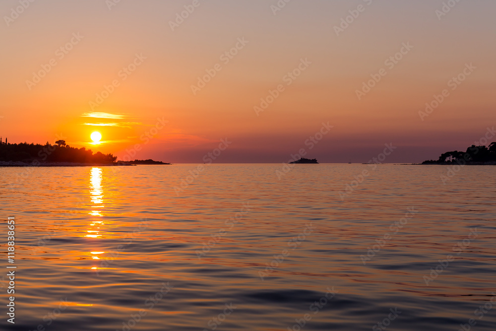 Sea sunset with ship trace Sea sunset with ship trace