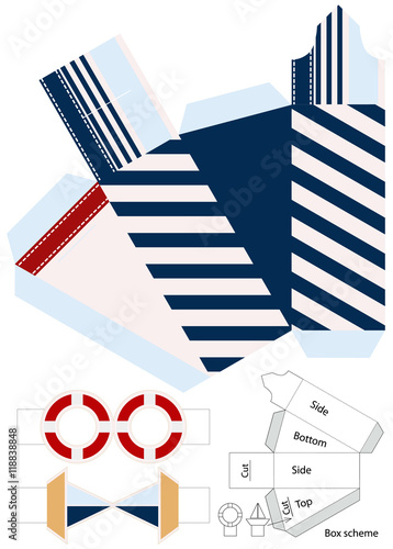 Box template. Gift package. Nautical style.