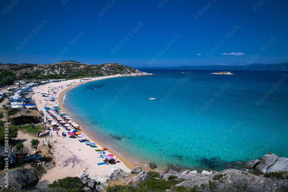 Beautiful beach on Diaporos island near Sithonia, Halkidiki, Gre