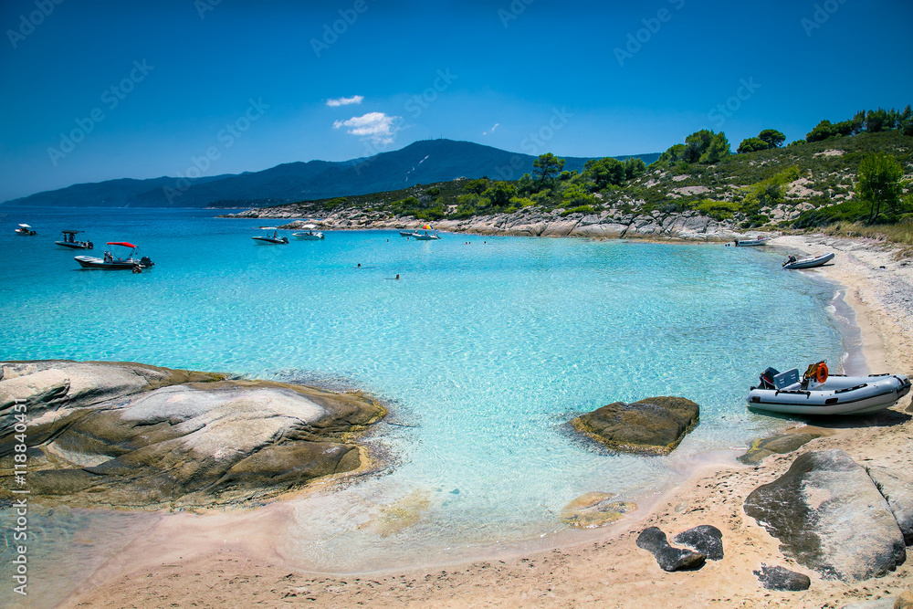 Beautiful beach on Diaporos island near Sithonia, Halkidiki, Gre