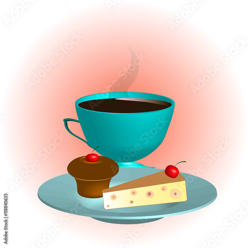 
cup Coffee / tea and cake and a cupcake