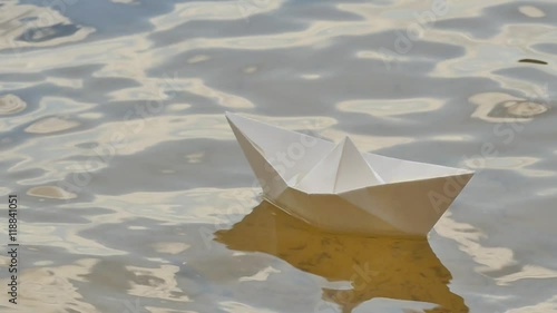 White Paper Ship is Drifting by River Watery Childish Amusement Game Dream Surface Loneliness Solitude Hope For Survival Paper Ship on a River Sunny