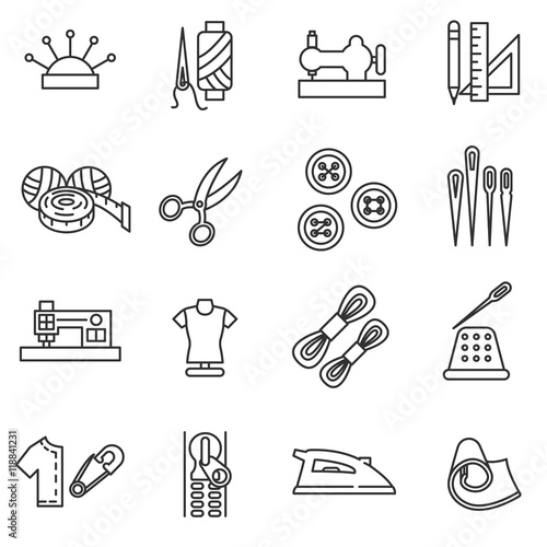 Sewing icons set. needlework collection. Thin line design