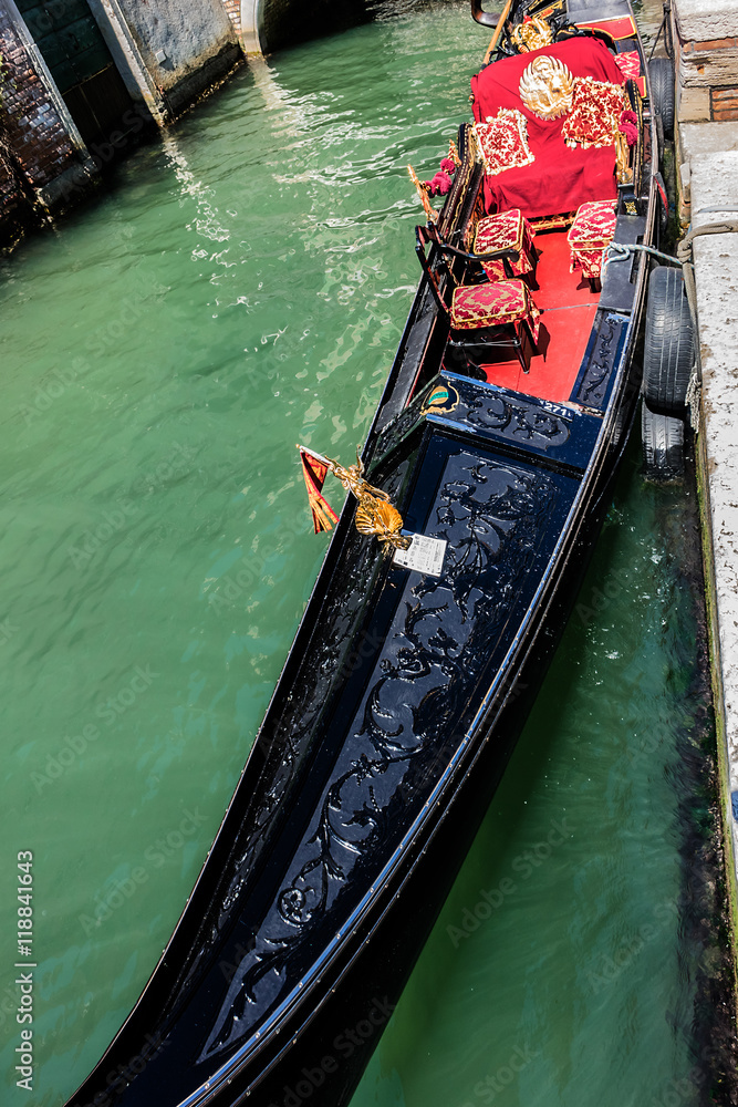 Detail of traditional Venetian Gondola. Venice, Italy.
