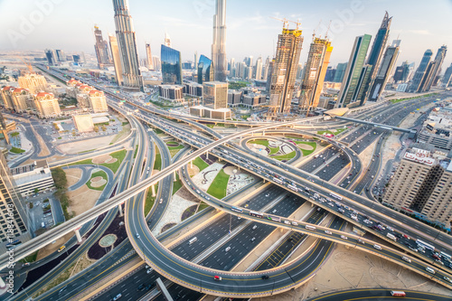 Dubai skyline with beautiful city close to it's busiest highway on traffic