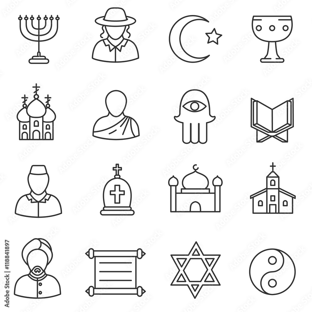 Religion icons set. collection. Thin line design Religion icons set. collection. Thin line design