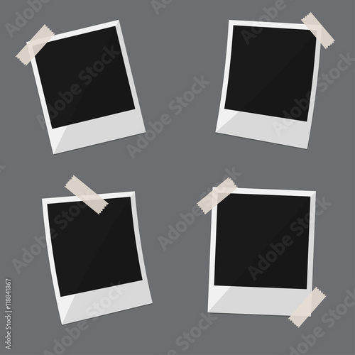 Illustration of Vintage Photo Frame Sticked on Duct Tape to Background.