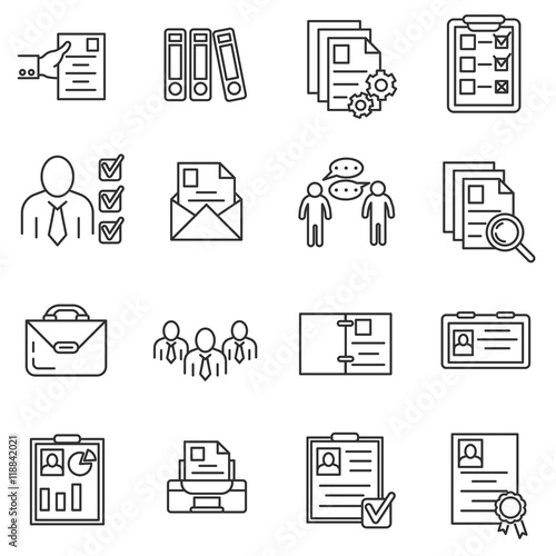 summary icons set. interview and hiring collection. Thin line design